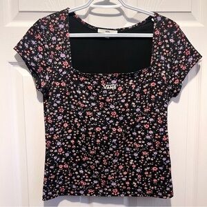 Vans Covered Ditsy Cap Sleeve Top Black Floral Women's Shirt Size Medium square